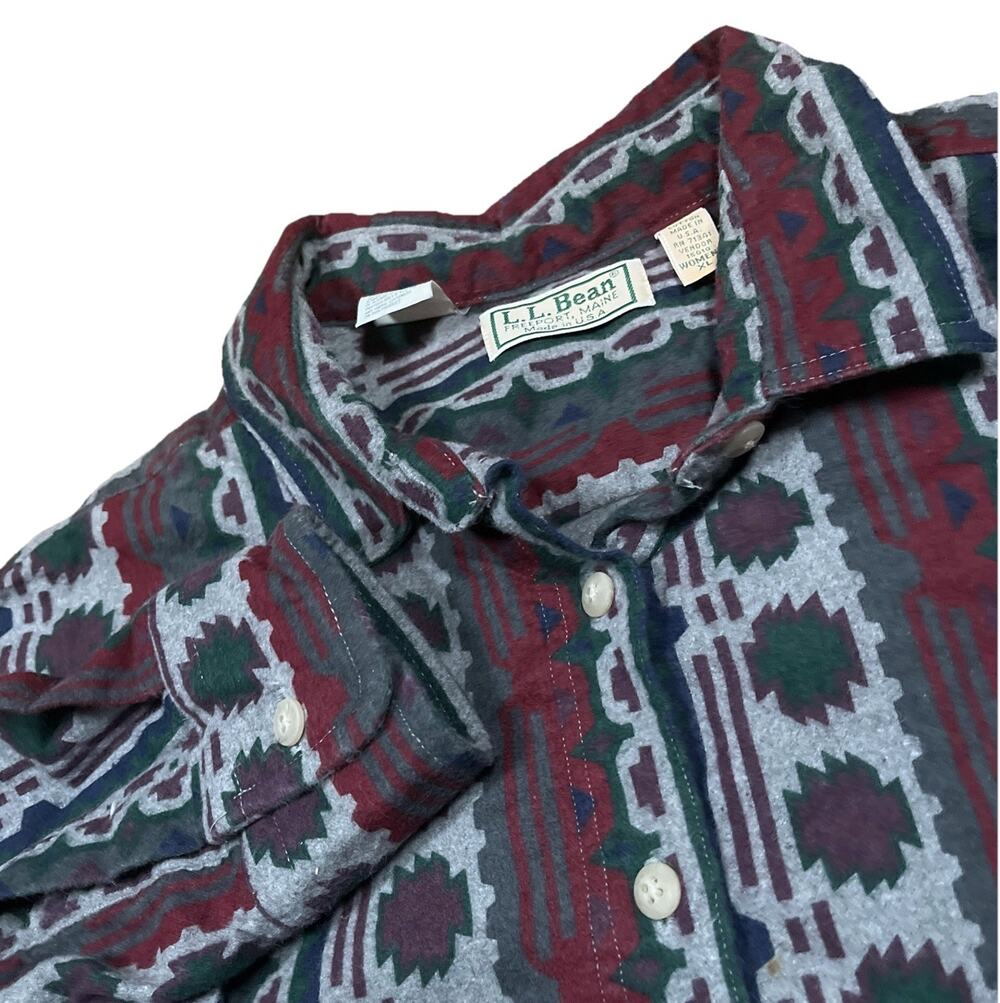 Vintage‎ L.L. Bean Flannel Shirt Womens XL Aztec Print Southwestern Made USA 90s